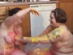 Body painting with 2 bbw