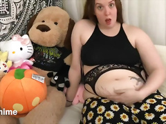 Stuffed Belly in Tight Skirt